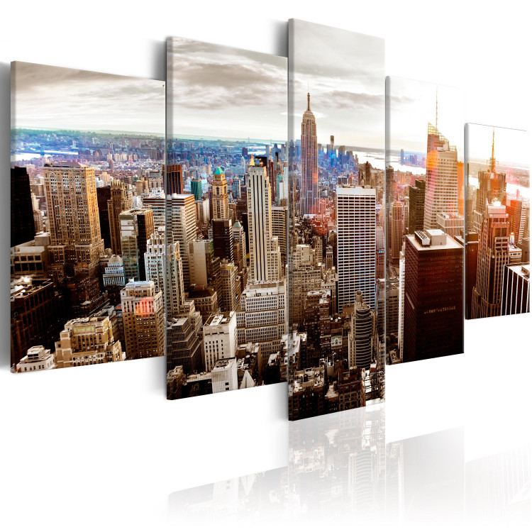 Canvas Art Print Gray Skyscrapers (5-piece) - New York City and sunrise over the city 149084 additionalImage 2