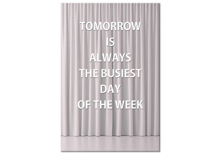 Canvas Print English Quote (1-piece) - white text and pink curtain in the background 149684
