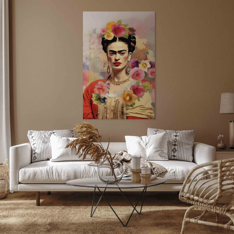 Canvas Portrait of Frida - A Woman on a Colorful Blurred Background With Flowers 152284 additionalImage 11