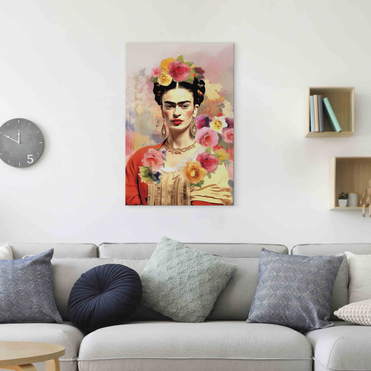 Canvas Portrait of Frida - A Woman on a Colorful Blurred Background With Flowers 152284 additionalImage 9