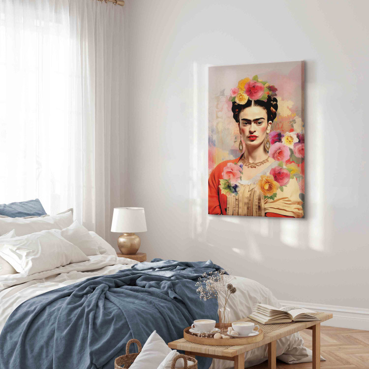 Canvas Portrait of Frida - A Woman on a Colorful Blurred Background With Flowers 152284 additionalImage 4