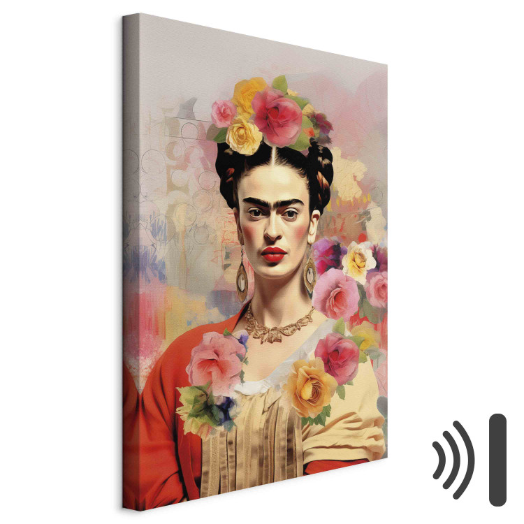 Canvas Portrait of Frida - A Woman on a Colorful Blurred Background With Flowers 152284 additionalImage 8