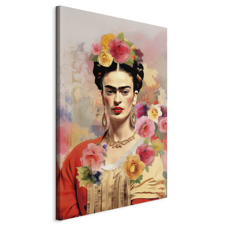 Canvas Portrait of Frida - A Woman on a Colorful Blurred Background With Flowers 152284 additionalImage 2
