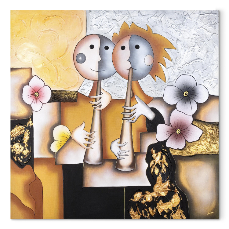 Canvas Art Print Minstrels (1-piece) - abstract figures with flowers and designs 47284 additionalImage 7