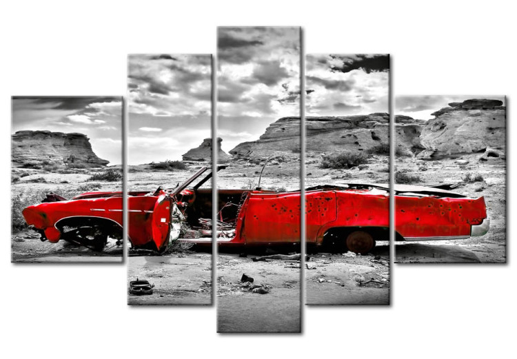 Canvas Art Print Red retro car at Colorado Desert 58984