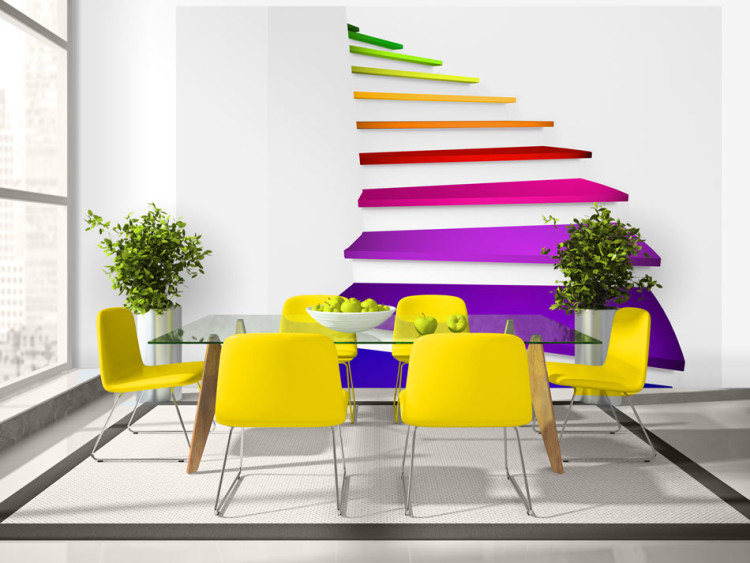 Photo Wallpaper Color Abstraction - 3D Illusion in Space with Rainbow Stairs 59784