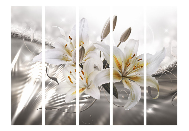 Room Divider Screen Crystalline Beauty II - white lilies on a background of silver glow 95284 additionalImage 3