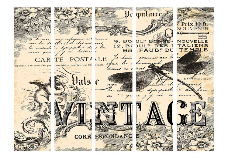 Room Separator Vintage Correspondence II - angels and French captions in retro motif 95584 additionalImage 3