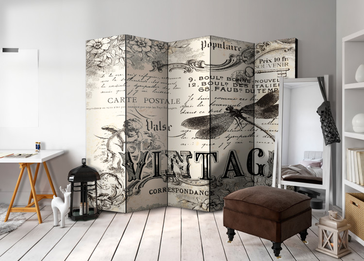 Room Separator Vintage Correspondence II - angels and French captions in retro motif 95584 additionalImage 4