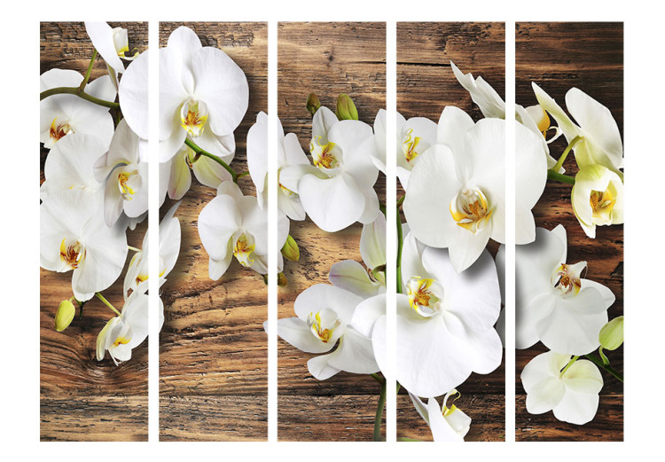 Room Separator Forest Orchid II - white orchid flowers on a wooden texture background 95684 additionalImage 3