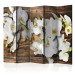 Room Separator Forest Orchid II - white orchid flowers on a wooden texture background 95684