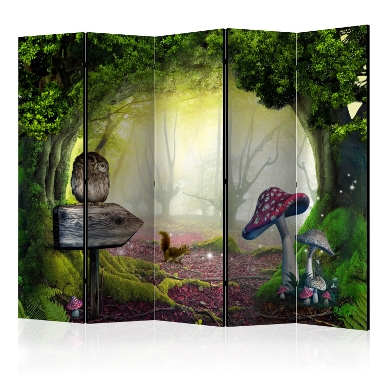 Room Divider Screen Owl's Corner II - landscape sign with an owl and fly agaric among trees 113894