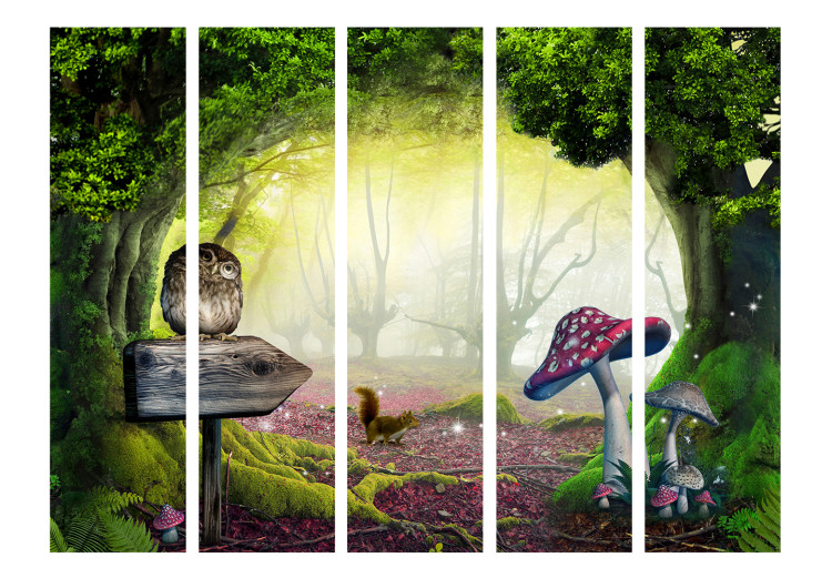 Room Divider Screen Owl's Corner II - landscape sign with an owl and fly agaric among trees 113894 additionalImage 3