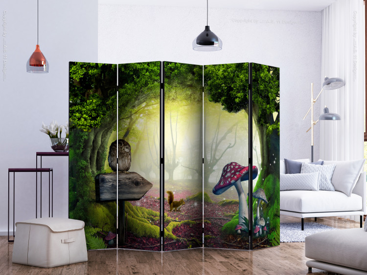 Room Divider Screen Owl's Corner II - landscape sign with an owl and fly agaric among trees 113894 additionalImage 2