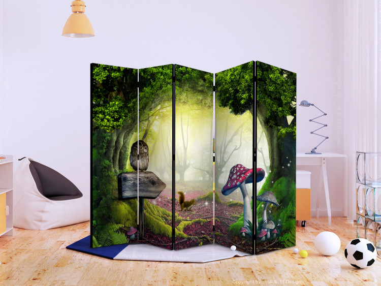 Room Divider Screen Owl's Corner II - landscape sign with an owl and fly agaric among trees 113894 additionalImage 4