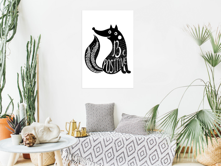 Poster Be Positive - black and white composition with animal motif and a quote 114794 additionalImage 17