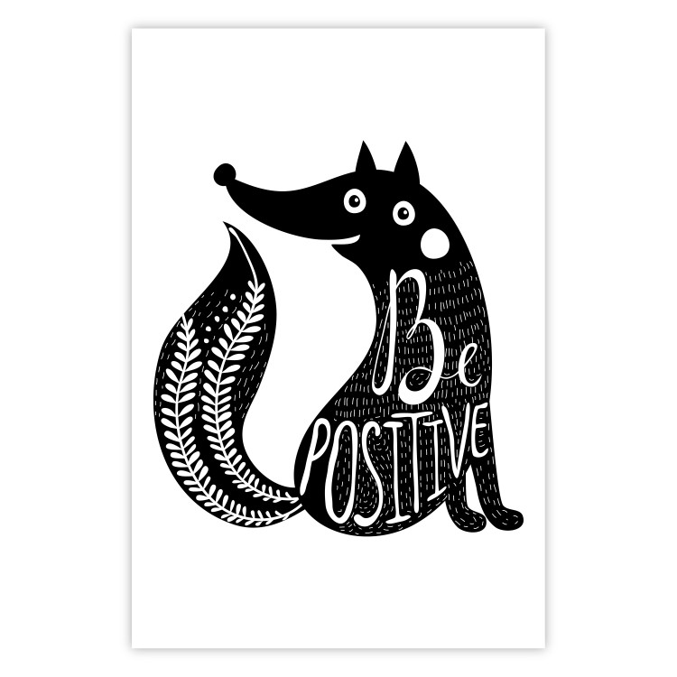 Poster Be Positive - black and white composition with animal motif and a quote 114794