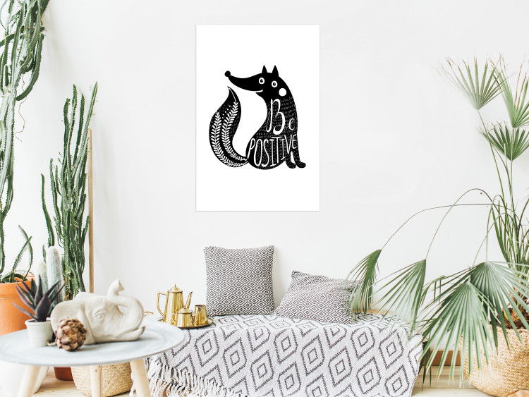 Poster Be Positive - black and white composition with animal motif and a quote 114794 additionalImage 4