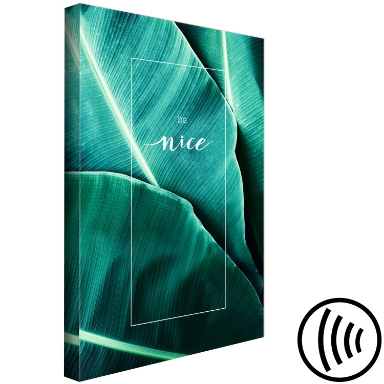 Canvas Art Print Be nice - a photograph of a leaf detail with a white inscription 114994 additionalImage 6