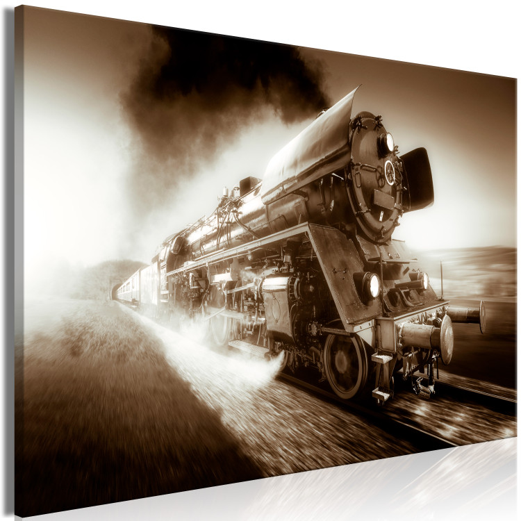 Canvas Art Print Train in the Whirlwind of Speed (1-part) - Vehicle in Sepia and Smoke 116394 additionalImage 2