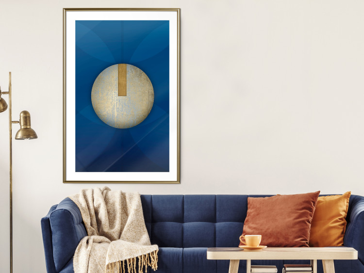 Poster Indigo Abstraction - geometric composition in navy with a golden circle 117594 additionalImage 15