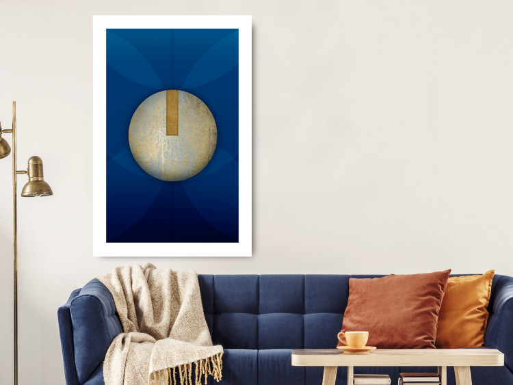 Poster Indigo Abstraction - geometric composition in navy with a golden circle 117594 additionalImage 2