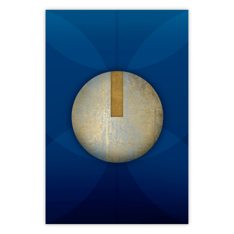 Poster Indigo Abstraction - geometric composition in navy with a golden circle 117594