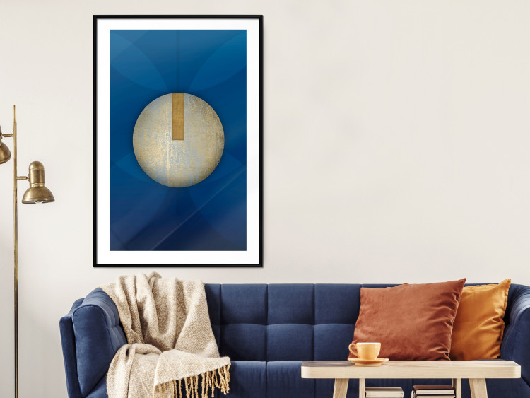 Poster Indigo Abstraction - geometric composition in navy with a golden circle 117594 additionalImage 4