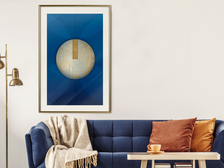Poster Indigo Abstraction - geometric composition in navy with a golden circle 117594 additionalImage 21