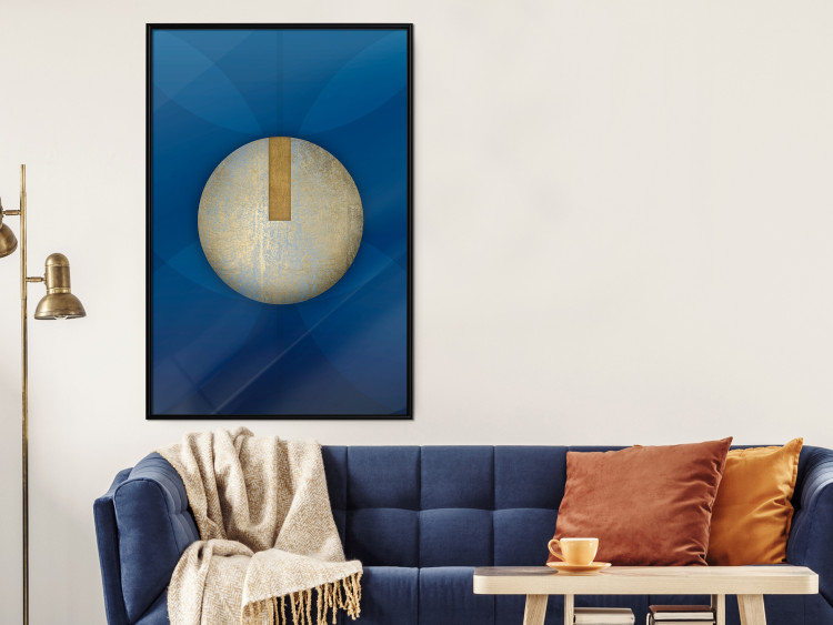 Poster Indigo Abstraction - geometric composition in navy with a golden circle 117594 additionalImage 5