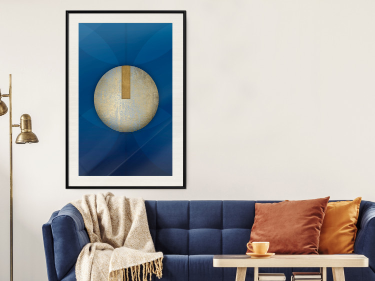 Poster Indigo Abstraction - geometric composition in navy with a golden circle 117594 additionalImage 22