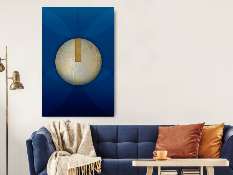 Poster Indigo Abstraction - geometric composition in navy with a golden circle 117594 additionalImage 17