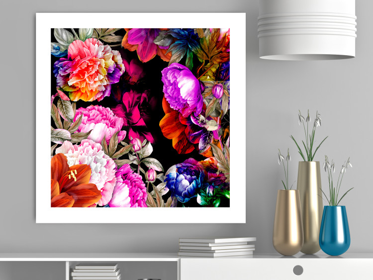 Wall Poster Summer Garden - colorful composition with peony flowers on a black background 117994 additionalImage 4