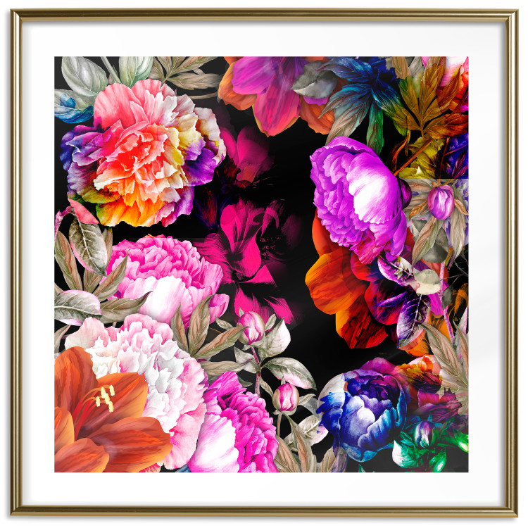 Wall Poster Summer Garden - colorful composition with peony flowers on a black background 117994 additionalImage 16
