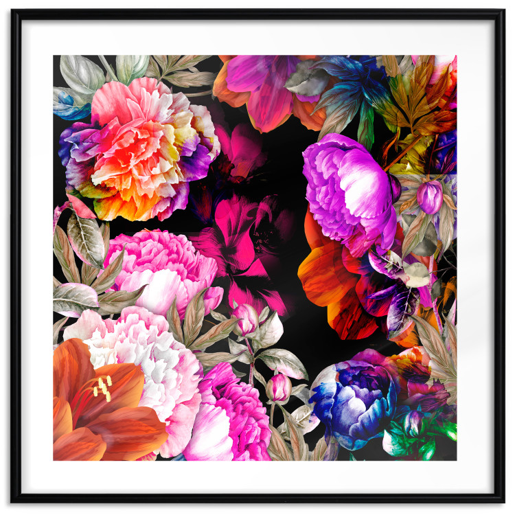 Wall Poster Summer Garden - colorful composition with peony flowers on a black background 117994 additionalImage 17