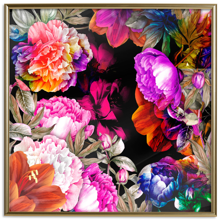 Wall Poster Summer Garden - colorful composition with peony flowers on a black background 117994 additionalImage 20