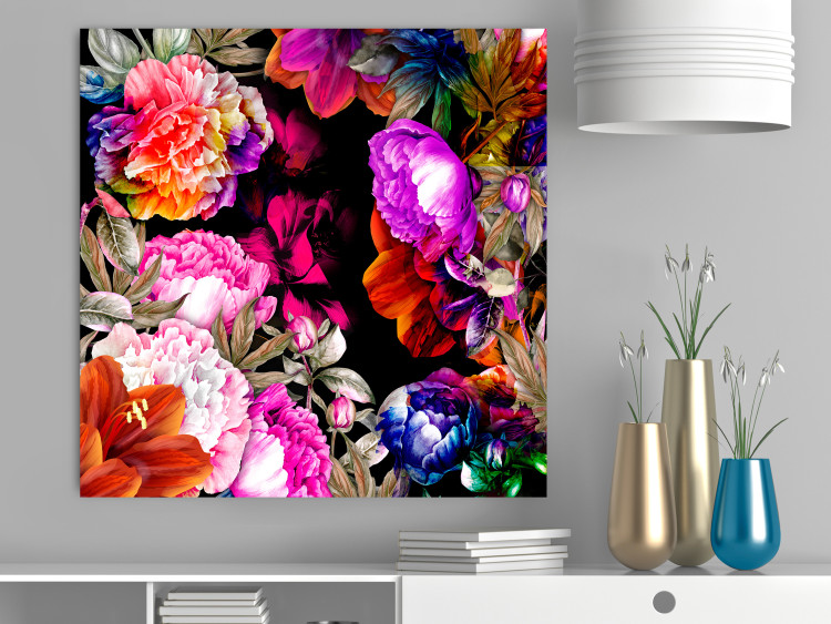 Wall Poster Summer Garden - colorful composition with peony flowers on a black background 117994 additionalImage 23