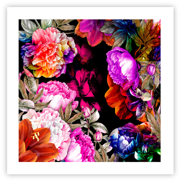 Wall Poster Summer Garden - colorful composition with peony flowers on a black background 117994 additionalImage 25