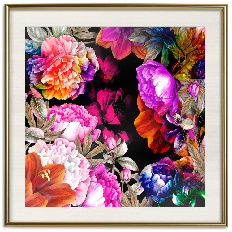 Wall Poster Summer Garden - colorful composition with peony flowers on a black background 117994 additionalImage 19