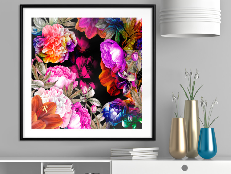 Wall Poster Summer Garden - colorful composition with peony flowers on a black background 117994 additionalImage 6