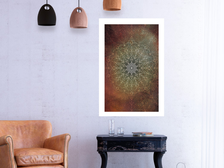 Wall Poster Oriental Wheel - composition with a Mandala in shades of gold in a zen style 118794 additionalImage 9