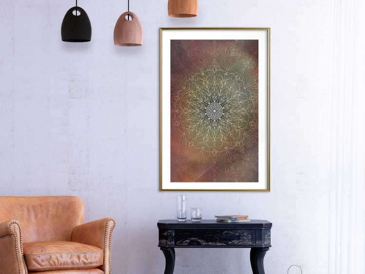 Wall Poster Oriental Wheel - composition with a Mandala in shades of gold in a zen style 118794 additionalImage 15