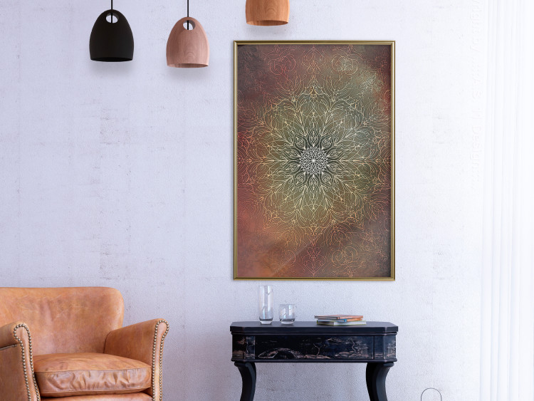 Wall Poster Oriental Wheel - composition with a Mandala in shades of gold in a zen style 118794 additionalImage 11