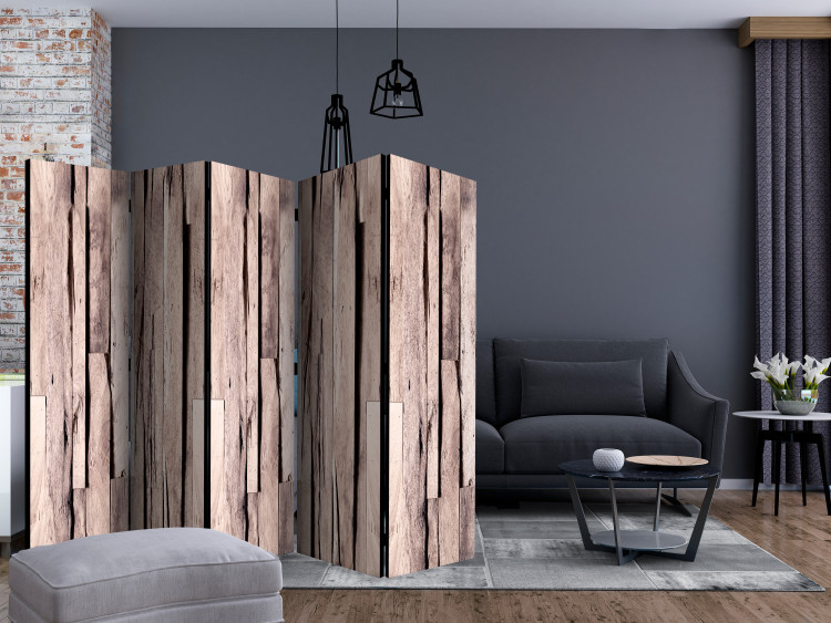 Folding Screen Whisper of Spring II - texture of unevenly shaped wooden planks 122994 additionalImage 4