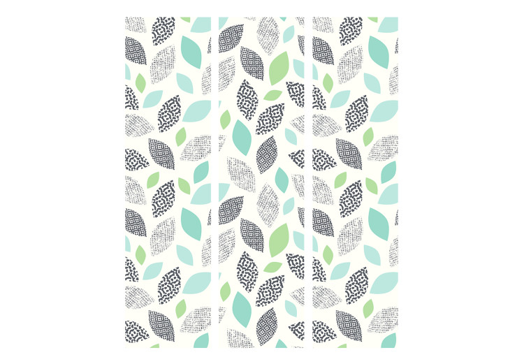 Room Divider Screen Patterned Leaves (3-piece) - abstract colorful composition 124194 additionalImage 3