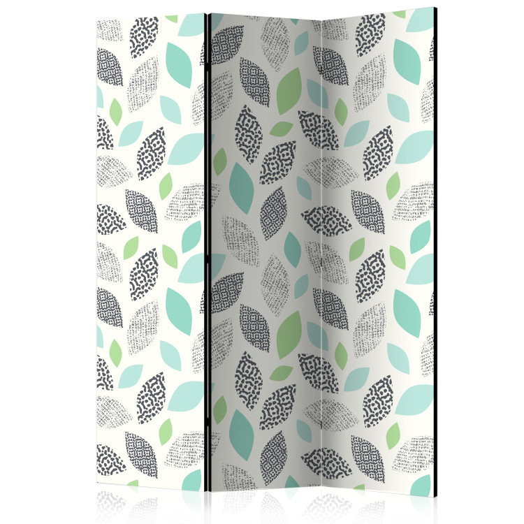 Room Divider Screen Patterned Leaves (3-piece) - abstract colorful composition 124194