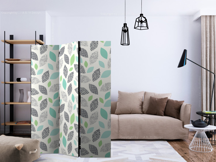 Room Divider Screen Patterned Leaves (3-piece) - abstract colorful composition 124194 additionalImage 4