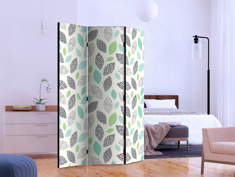 Room Divider Screen Patterned Leaves (3-piece) - abstract colorful composition 124194 additionalImage 2