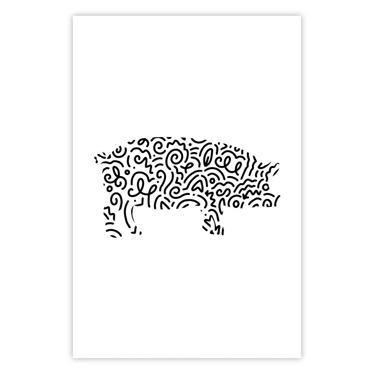 Wall Poster Black and White Pig - abstract patterns forming the shape of a pig 125094