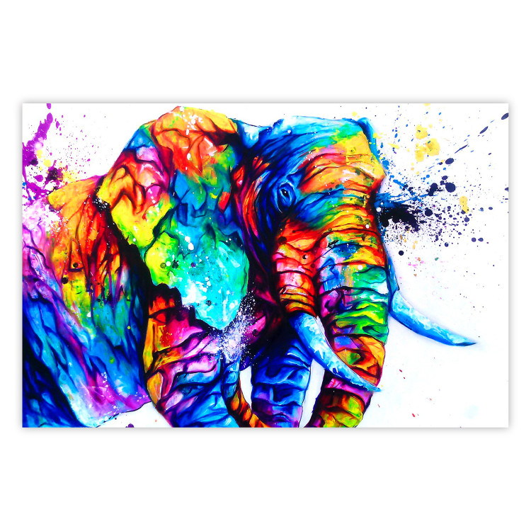 Wall Poster Friendly Elephant - abstract multicolored animal on a white background 127094